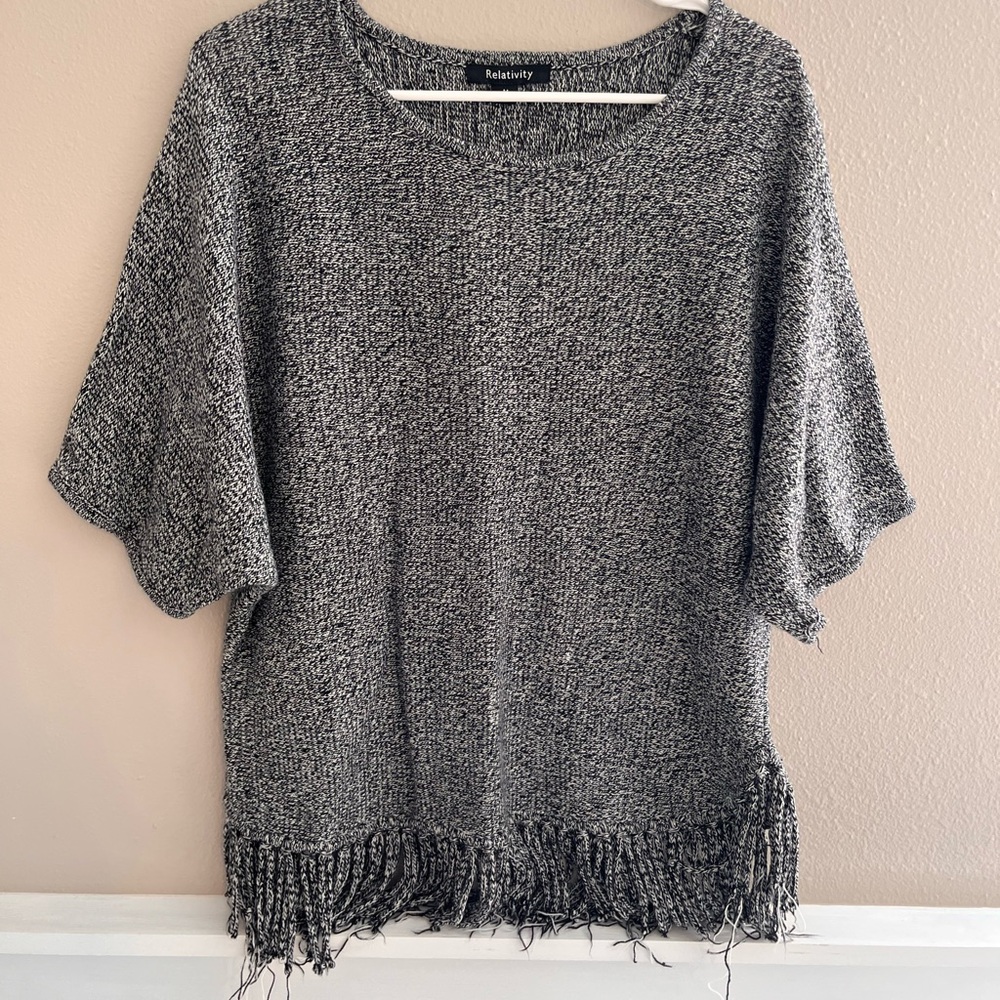 Relativity Gray Fringe Sweater